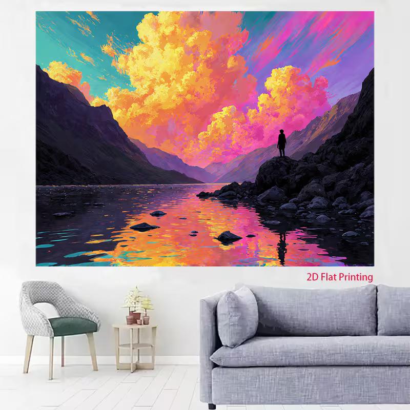 2D Sunset Mountain Lake Photo Backdrop Nature Portrait Decor Cloth
