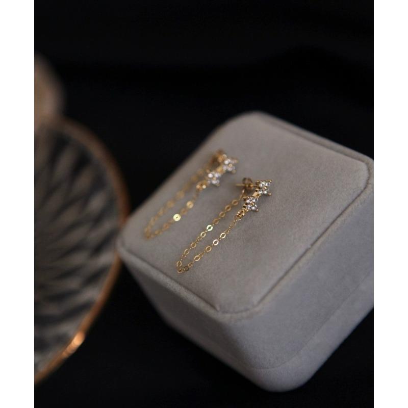 S925 Sterling Silver Clover Diamantové náušnice pro ženy Zajímavý design Zirkonový květ Dlouhé náušnice řetízkové náušnice