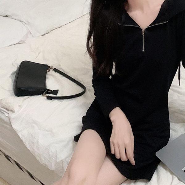 Plus Size Women's Hooded Sweater Dress for Autumn/Winter - Medium to Long Length, Loose Fit, Slim Bottoming Style