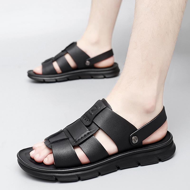 2024 Brand Summer Cowhide Outdoor Leisure Beach Sandals Fashion Men's Breathable Soft Sole Anti Slip Wear Comfortable Sandals