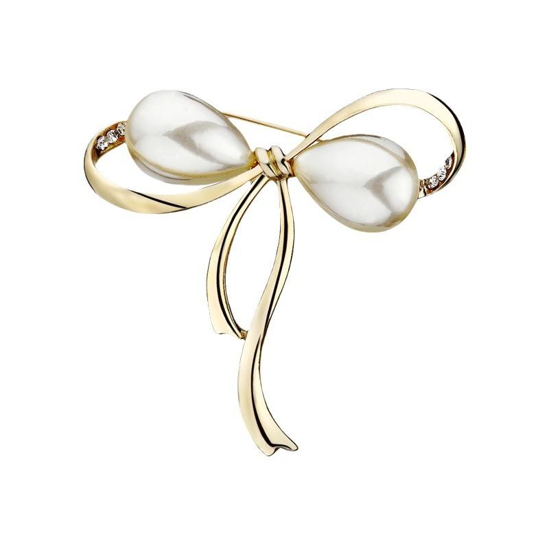 Versatile Pearl Bow Brooch Femininity Anti-Light Retro Corsage Accessories Cardigan Buckle Clothing