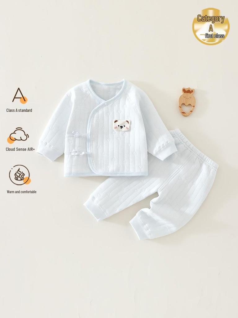 A-Class Baby Clothes Set: Padded Autumn/Winter Top and Pants with Straps - Newborn Warm Pajamas