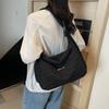 Literary Canvas Bag Korean Lazy Style Underarm Bag Women's 2025 New Large-capacity Tote Bag Wide Shoulder Strap Messenger Bag