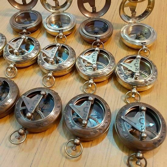Lot of 12 Antique Brass Push Button Sundial Compass 5.08 Cm Marine Gift Handmade Gift