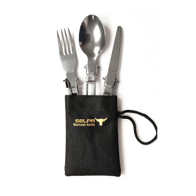 Stainless Steel Outdoor Picnic Tableware Set Foldable Cutlery Set for Camping Hiking 3Pcs/Set