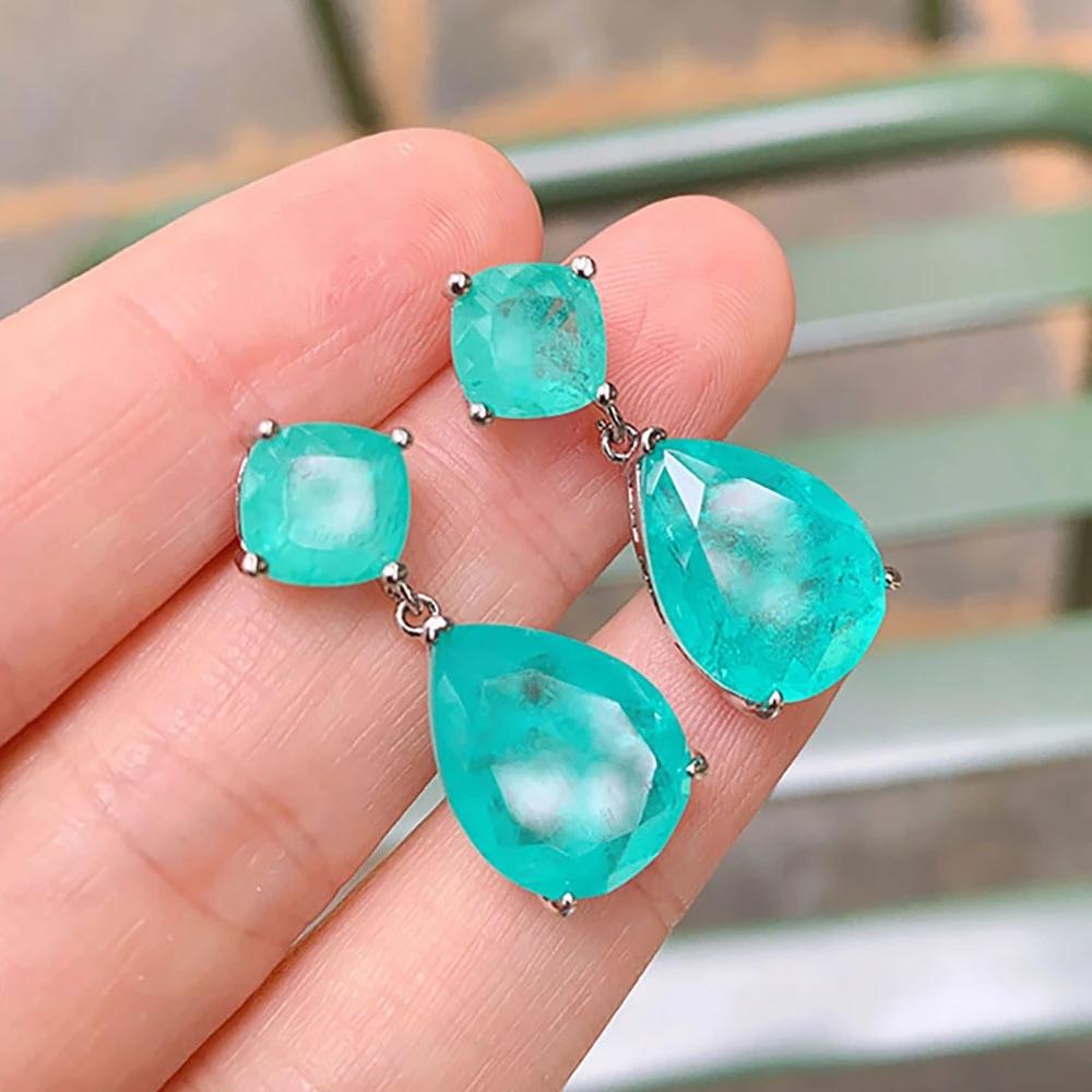 Color Paraiba Drop Earrings for Women Tourmaline Emerald Big Drop Earrings Luxury Designer Fine Jewelry Christmas Gift