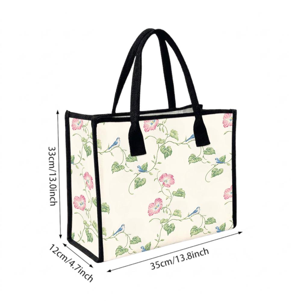 Floral Bird Print Tote Bag Casual Daily Shoulder Handbag for Shopping Travel Outings