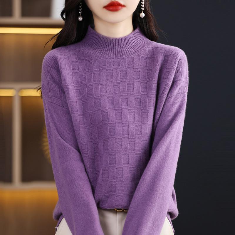 Stylish Women's High-Neck Pullovers: Thick, Half-Knit Base Layer for Autumn and Winter.