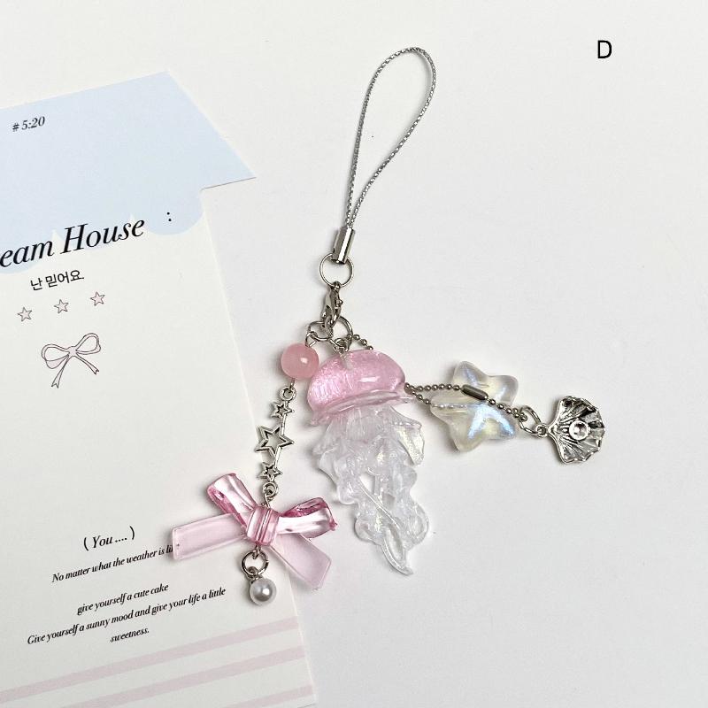 Jellyfish Phone Charm Starfish Mermaid Fishtail Bow Bead Fairycore Keychain Wallet Schoolbag Car Key Decor