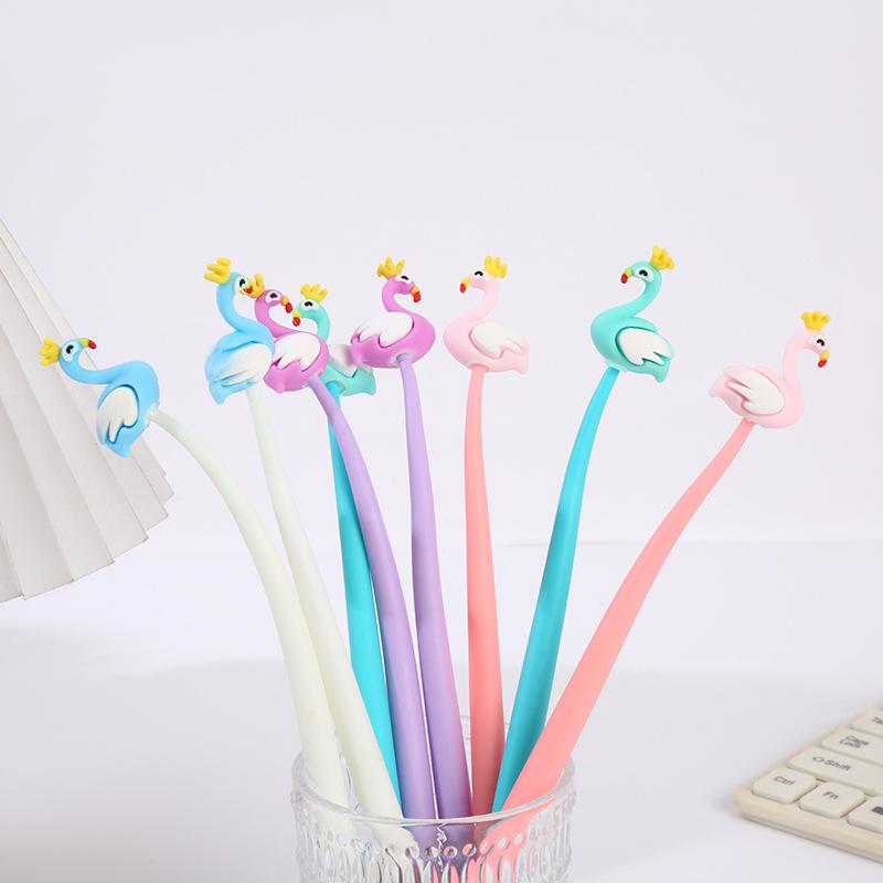24Pcs 0.5mm Flamingo Neutral Pen, Black Ink, Creative Design, Smooth Writing Tools, School Office, Family, Student Stationery, Gifts