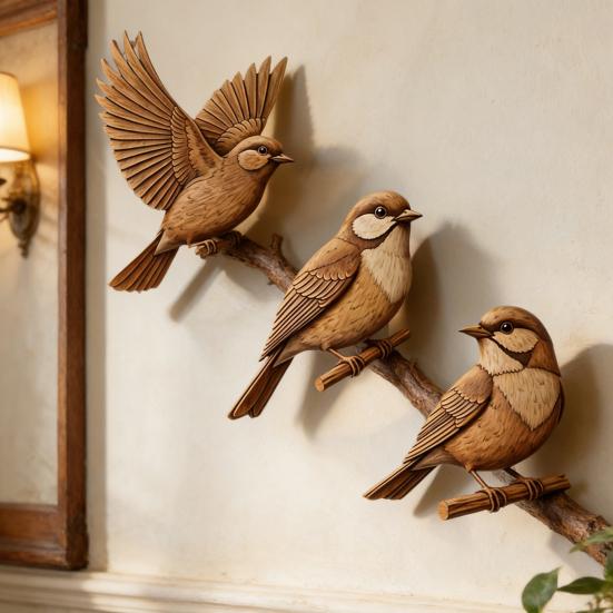 3 Pcs Wooden Sparrow Wall Art Rustic 2D Flying Birds Wall Hanging Decor for Living Room Bedroom Nursery Kids Room Farmhouse