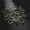 Accessories 15-piece ring set Personalized trendy openwork lotus sunflower geometric black gemstone set ring