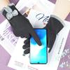 Warm gloves autumn and winter women's bow thickened fleece cold-proof outdoor riding non-inverted fleece touch screen gloves