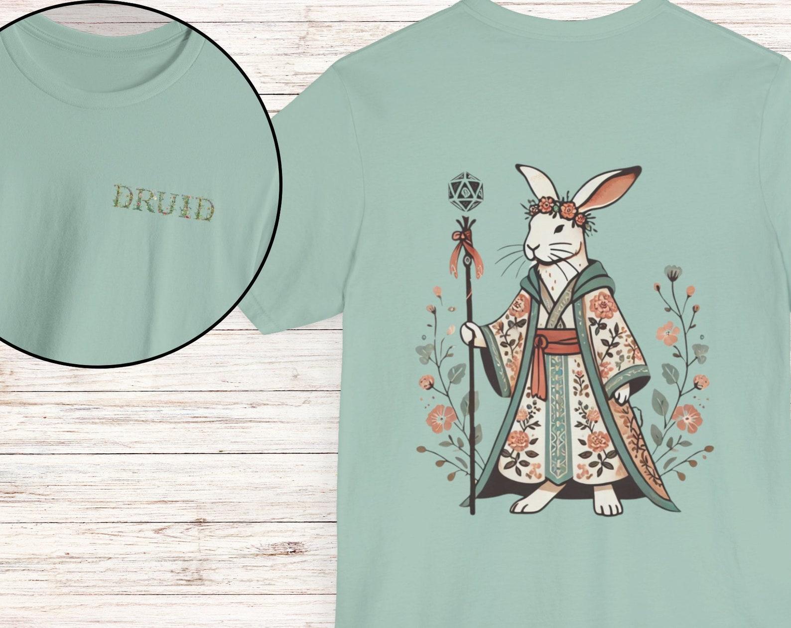 Bunny Druid T-Shirt: Whimsical DND Gamer Tee M