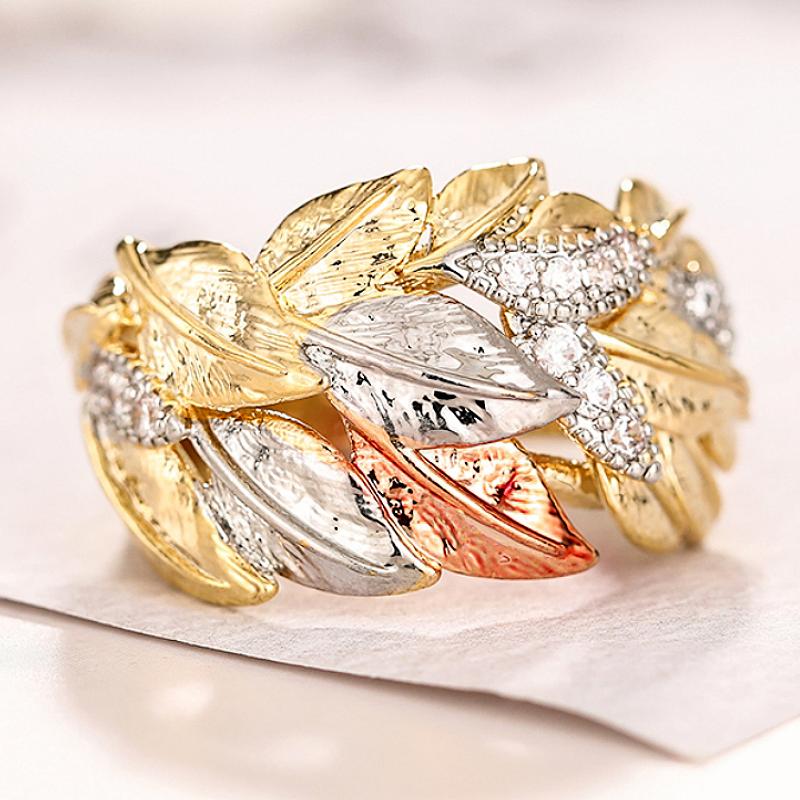 

Huitan Fancy Leaf Design Rings Inlaid Shiny Cubic Zirconia For Lady Wedding Party Daily Engagement Aesthetic Accessories Zircon 10