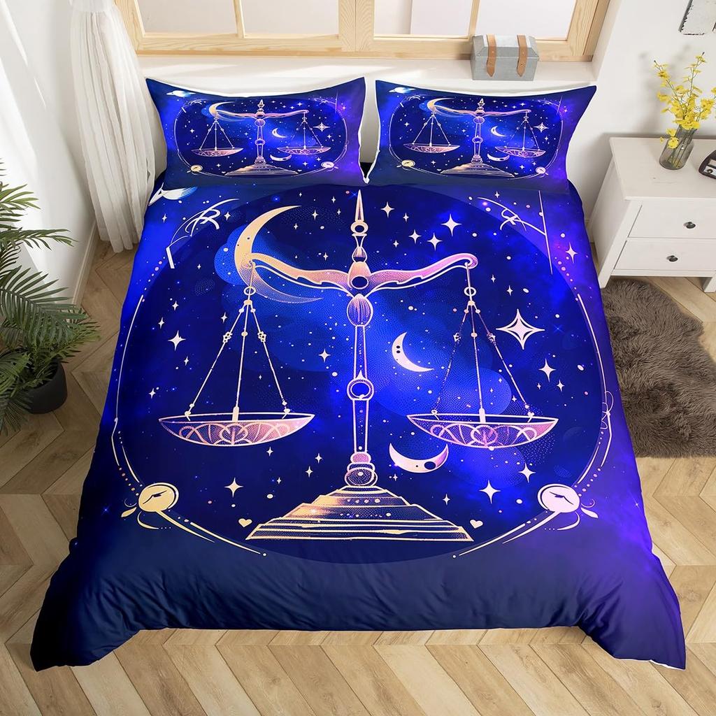 Comforter Gemini Kingboho Starry Constellations Astrology Zodiac Comforter Mandala Flower Neon Blue Glitter Bedding Set