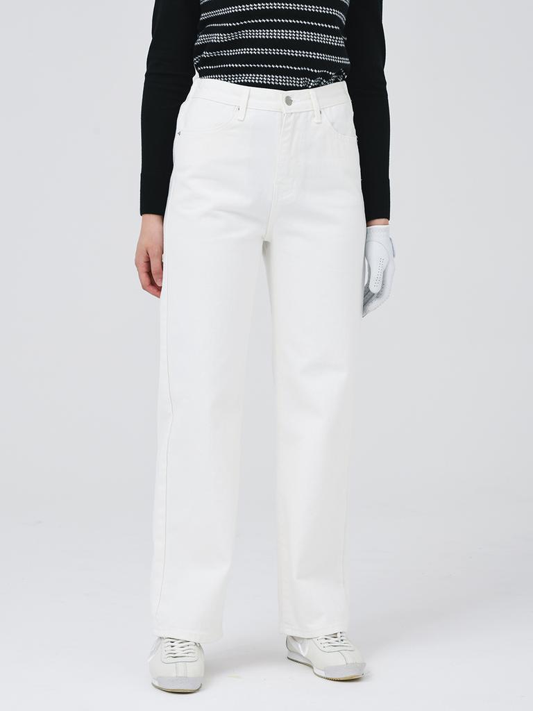 DOYOUKNOWMC Comfortable Insert Elastic Waist Straight Fit Length White Pants
