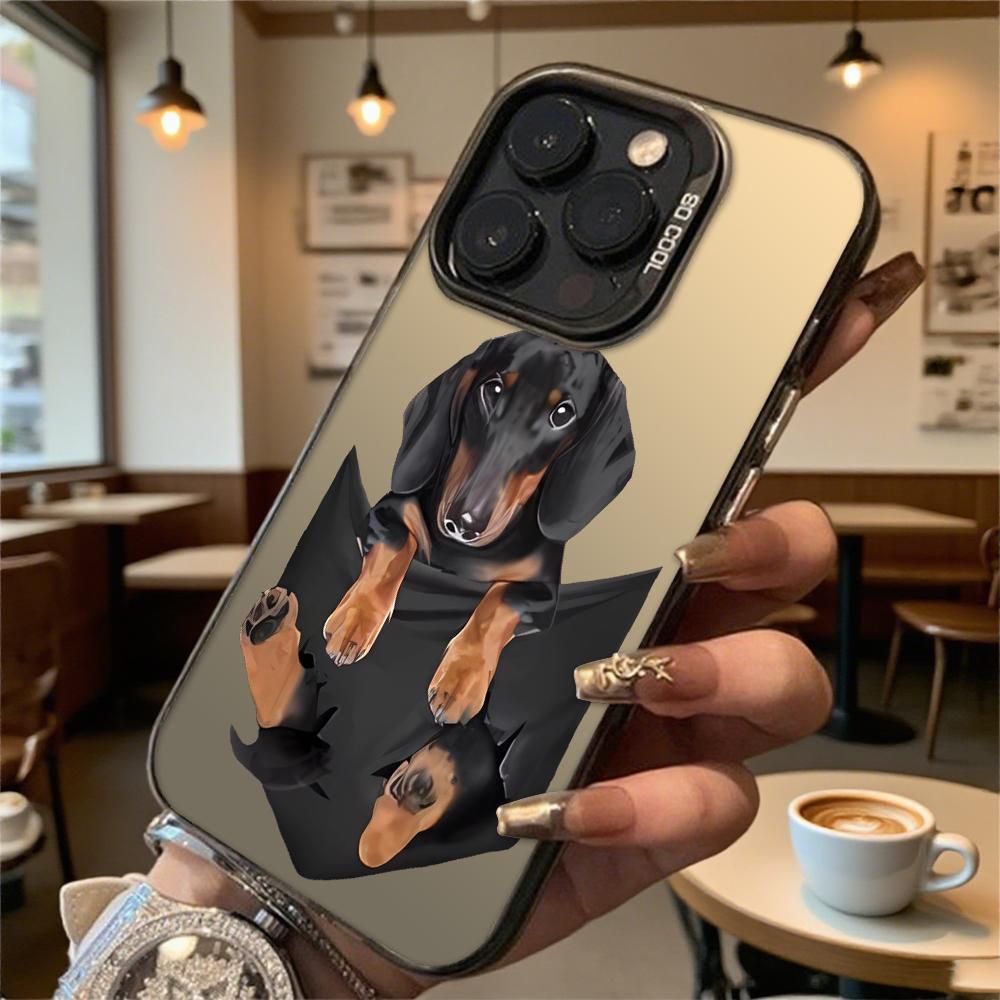 Dachshund in Black Pocket Hard Phone Case for Iphone 16 15 14 13 12 11 Pro Max Mini Shockproof Anti-Scratch Protective Cover