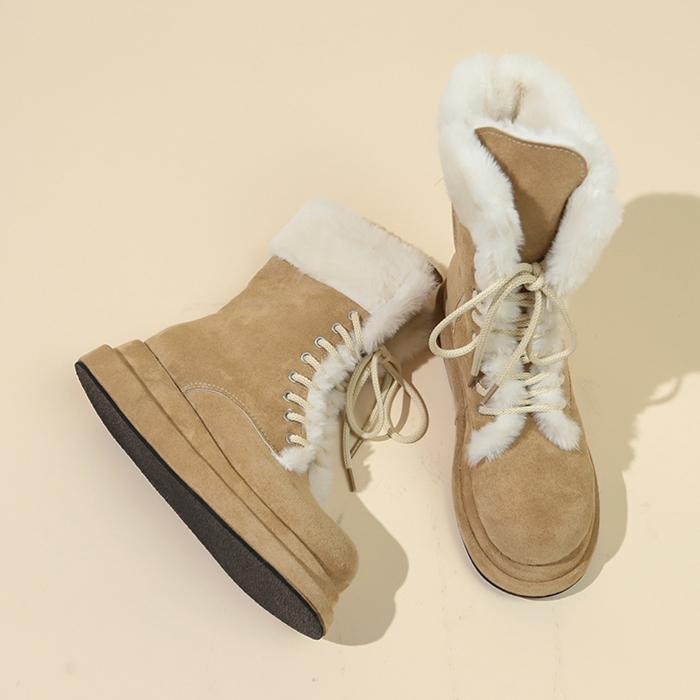 fashion Women Fur Flats Ankle Snow Boots Platform Suede Shoes Warm Plush Cotton Shoes Casual Sneakers 2025 Trend Sport Shoes Botas Mujer