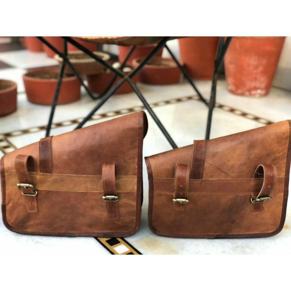 Side Pouch  Leather Bags Pouch Panniers Saddle 2bags Motorcycle Saddleba