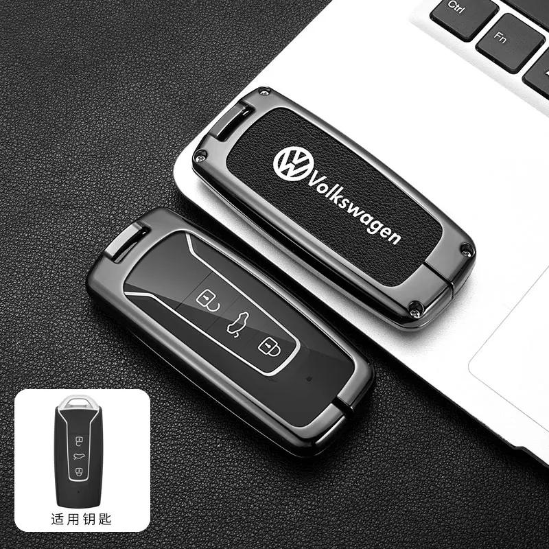 

2025 Hot Zinc Alloy Leather Car Key Case Cover Protector Shell Fob for Vw Volkswagen Touareg 2019 2020 2021 2022 Keychain Access