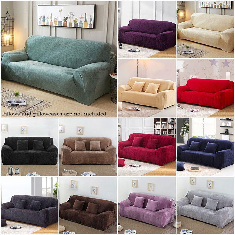 Easy Fit Sofa Slipcover Stretch Protector Soft Cover Thick Plush Velvet 14 Seat