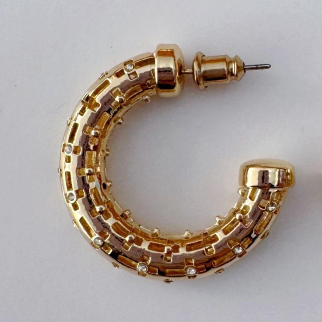 Hong Kong Style Rhinestone Woven Retro C-Shaped Hoop Earrings