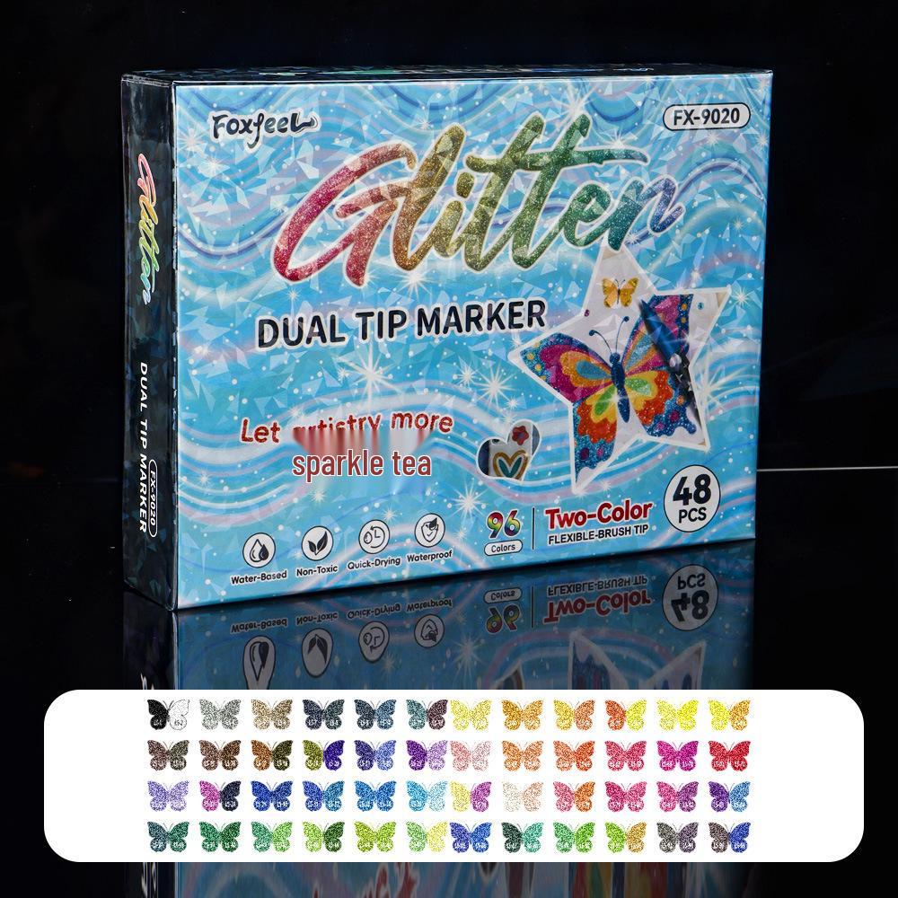 Dual-Headed Glitter Acrylic Marker Pen - Opaque, Double-Color, Superimposable