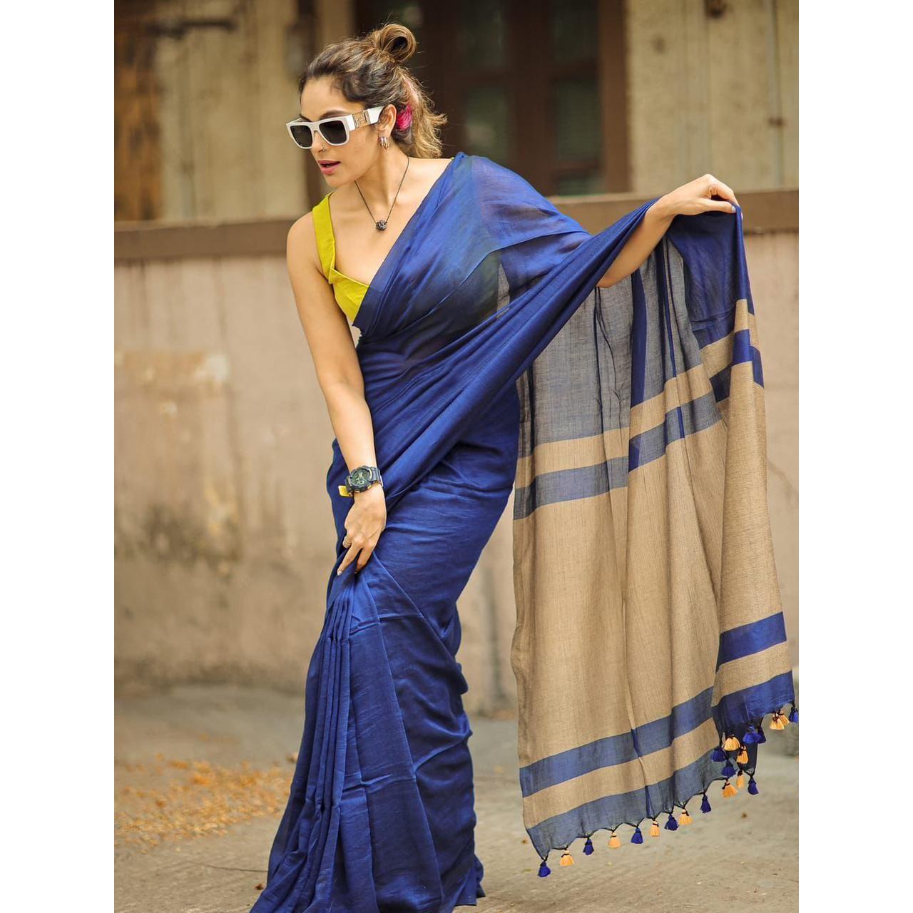 Exclusive beautiful special  lilan cottan digital printed  saree