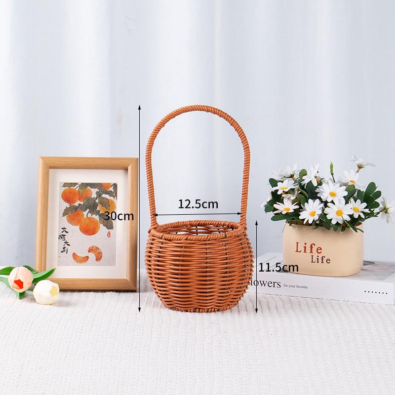 Pastoral Style Round Rattan Imitation Flower Basket - Decorative Handheld Barrel for Flower Arrangements and Gifts