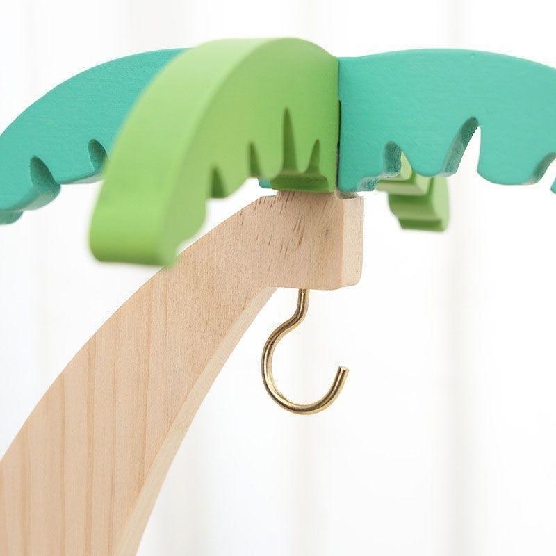 Minimalist Wooden Banana Rack Simulated Leaf Decor Vertical Fruit Storage Stand with Hook for Modern Home Decor