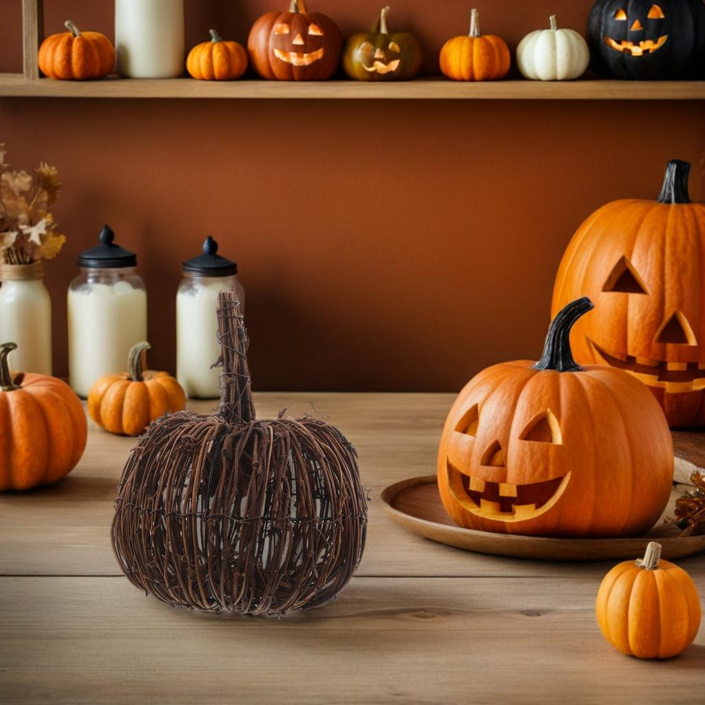 15 CM Dynia z plecionki rattanowej Halloween Jesień Dynia rattanowa Dekoracja stołu na Święto Dziękczynienia Na Halloween i Święta Sezonowe