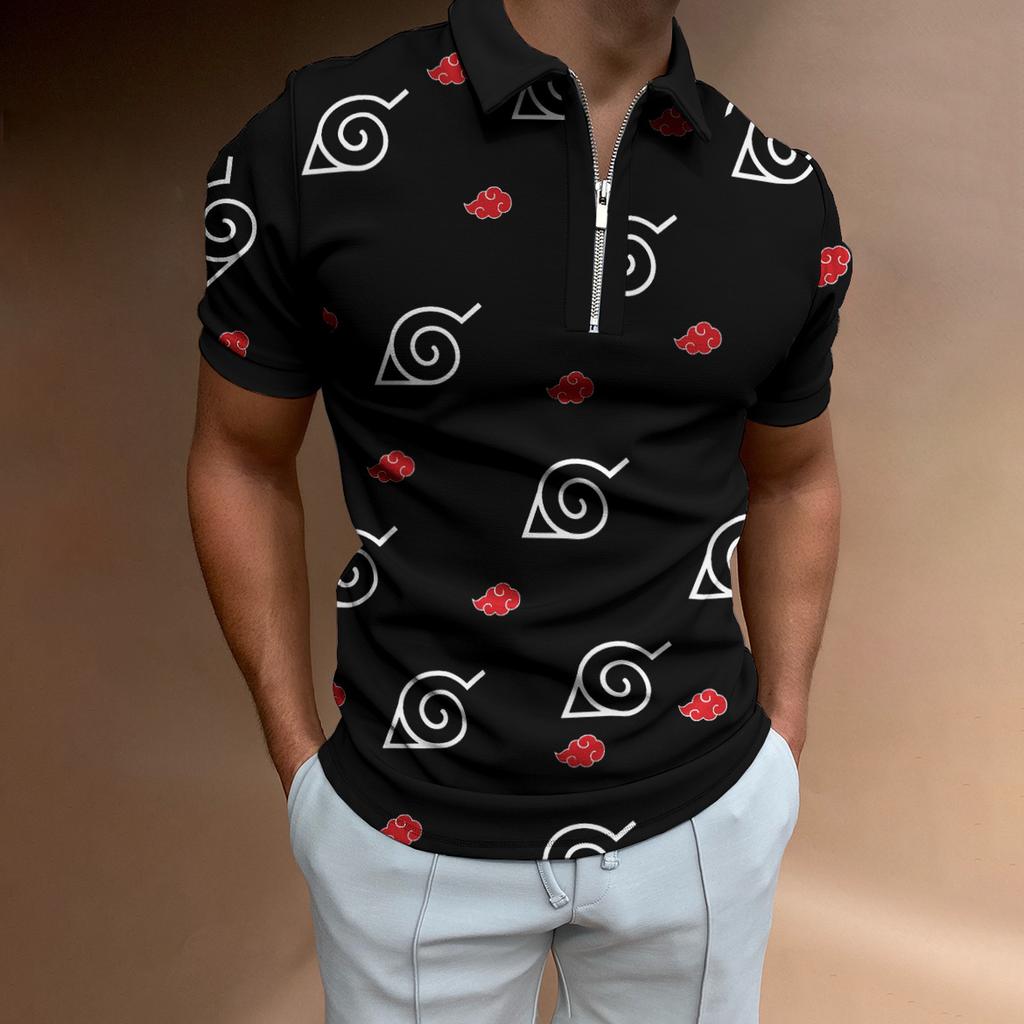 2022 new independent station supply 3D printing lapel short-sleeved pullover casual men's T-shirt zipper POLO shirt