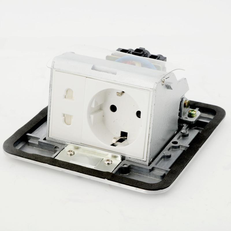 Factory Aluminum Alloy Waterproof Ground Socket Damping Pop-up Floor Socket Square Style Network Computer Ground Plug