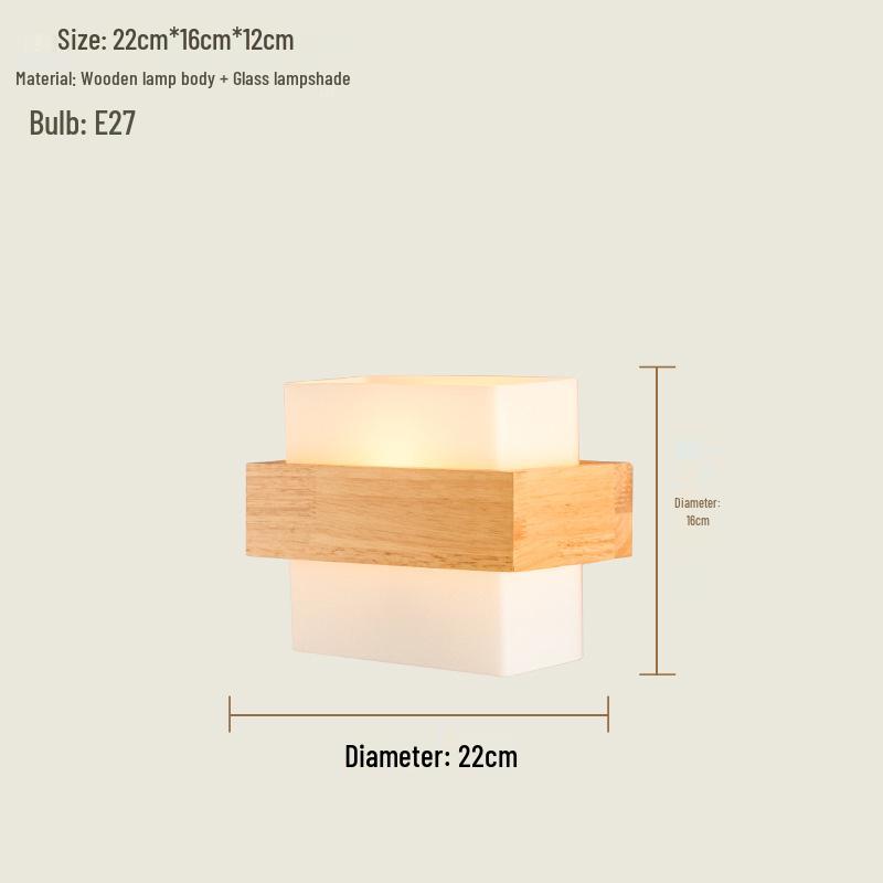 Solid Wood Square Wall Lamp for Bedroom, Living Room, and Study