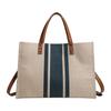 Women'S Portable Tote Bag Fashion Commuter Stripe Simple Shoulder Large Bag Large Capacity Canvas Bag