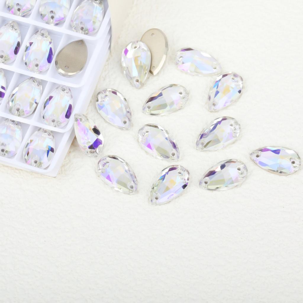 K9 Weichen Glass Boutique Hand-Sewn Drill Flat Bottom Double Hole Water Drop Flat Buckle Ab Special-Shaped Colored Diamond Diy/Double Hole Gem Drill