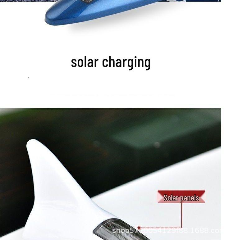 Shark Fin Decorative Car Roof Sticker with Solar-Powered Waterproof Warning Light