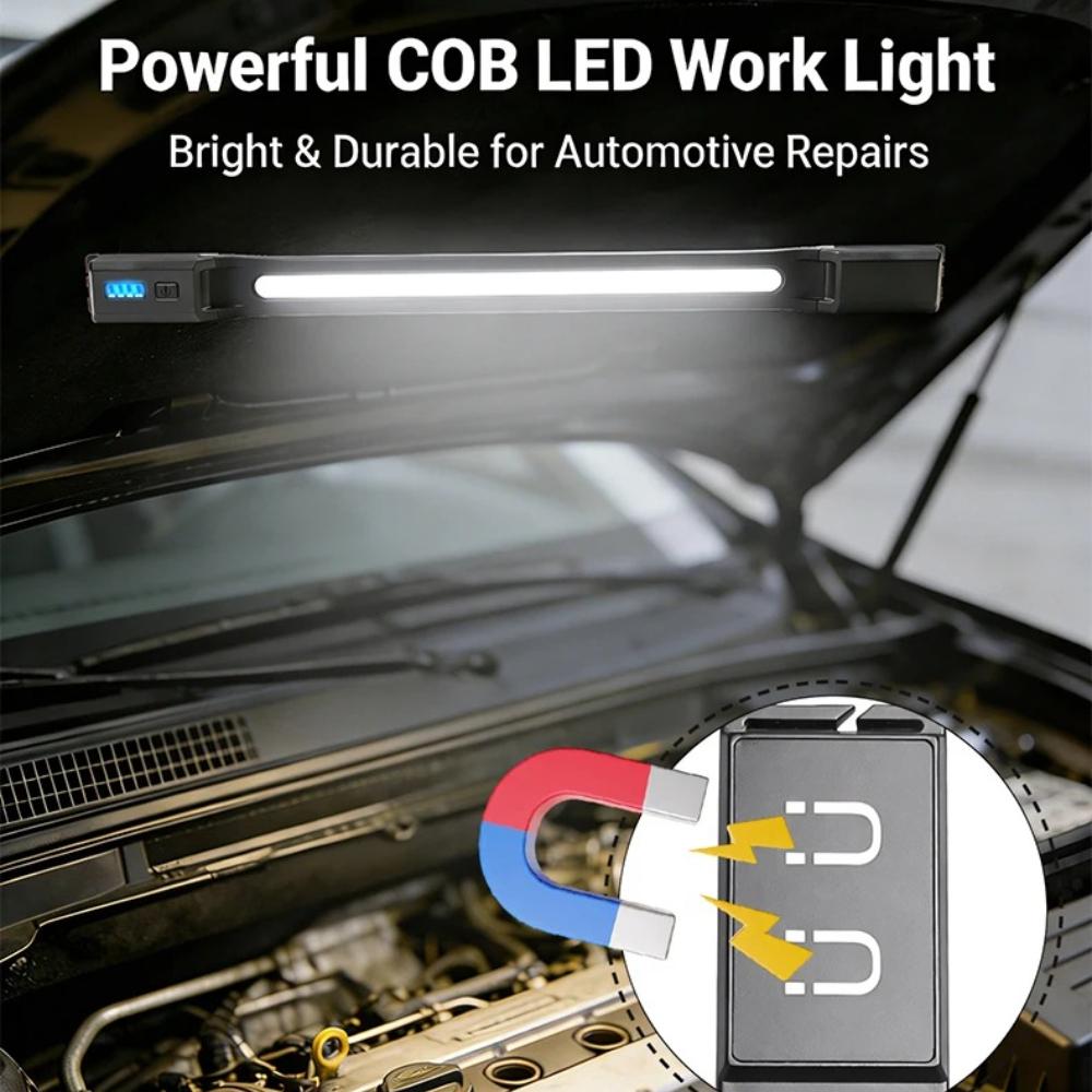 Rechargeable Work Light Magnetic LED Mechanic Bar for Car Repair Foldable Automotive Hood Lamp with Hooks Portable Bay Light for Workshop
