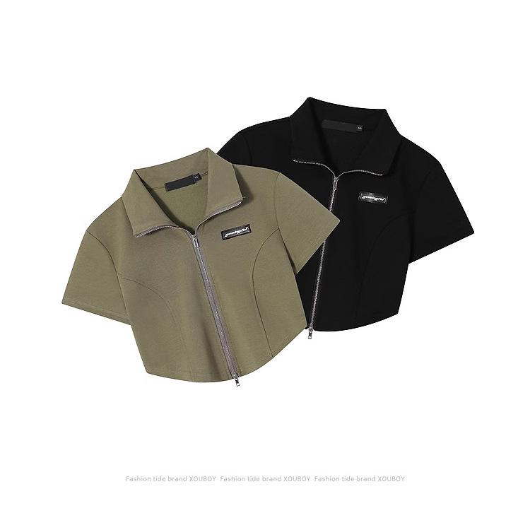 

Women s Summer High Waist Zippered Polo Crop Top - Hot Girl Style M (Recommended for 80-90 kg) чорний