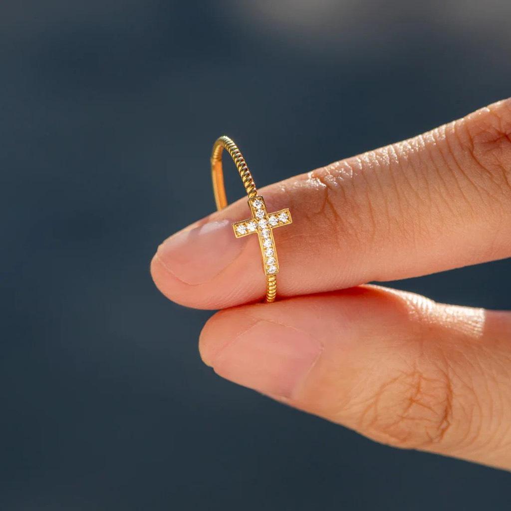S925 Sterlingsilber Damen Kreuzring mit Mikropavé-Zirkonia - High-End-Mode, Europäischer & Amerikanischer Stil, Perfekt für den Zeigefinger