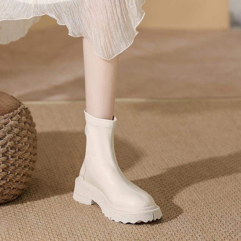 Short boots women's autumn and winter Martin boots women's thick heel thick sole square head soft leather thin boots women's versatile velvet models