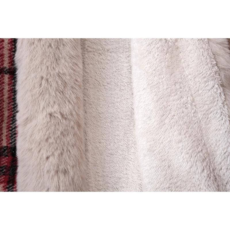 Faux Rabbit Fur Capes Coats Women Plaid Poncho Jackets Tassel Hooded Batwing Sleeves Open Stitch Loose Casual Autumn Winter