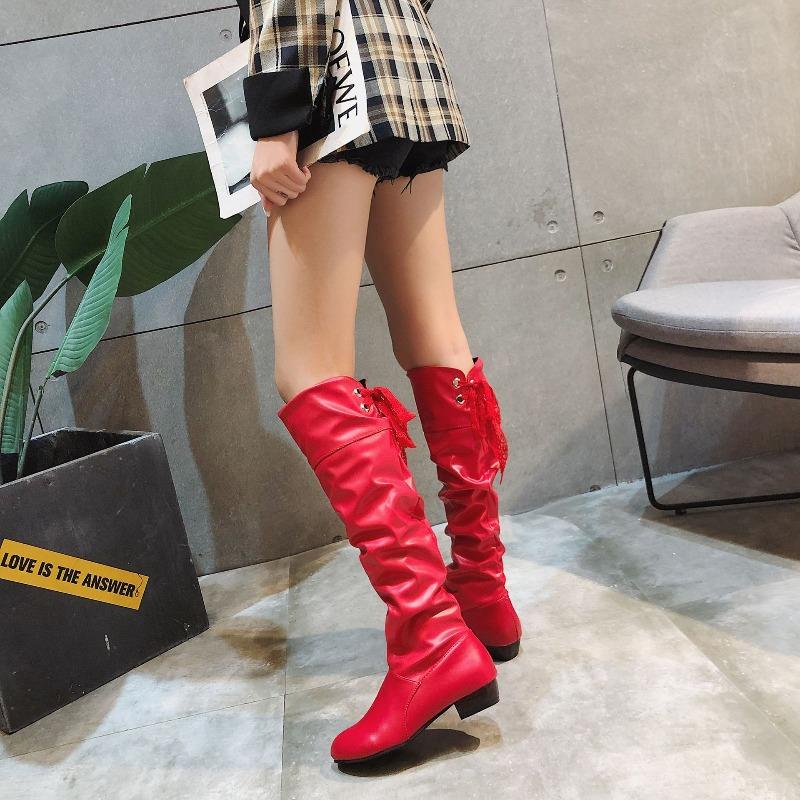 Europäische und amerikanische Mode-Stiefel dicke Absätze aber knielang hohe Ritterstiefel große Größe Damenstiefel