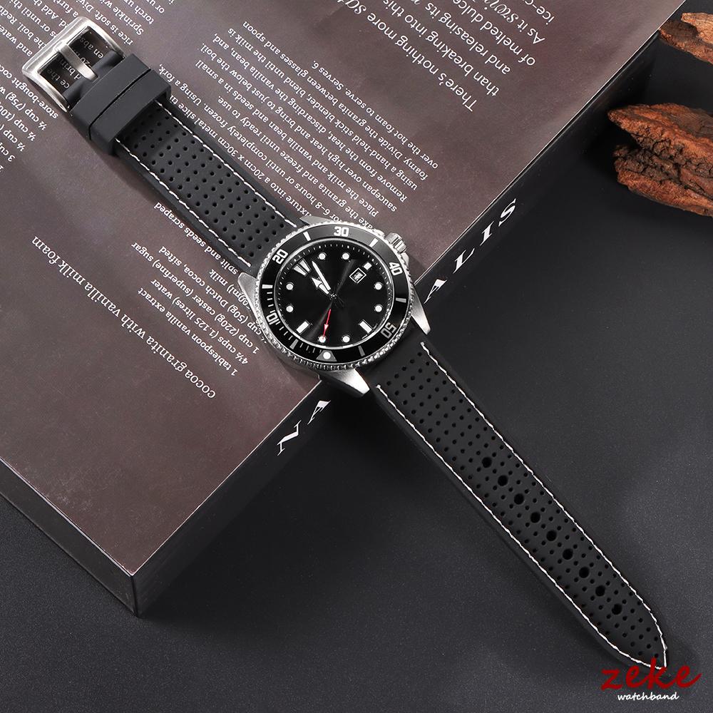 20mm 22mm 24mm Soft Silicone Rubber Watch Strap Men Women Sport Waterproof Breathable Wrist Band Matte Black Buckle Bracelet