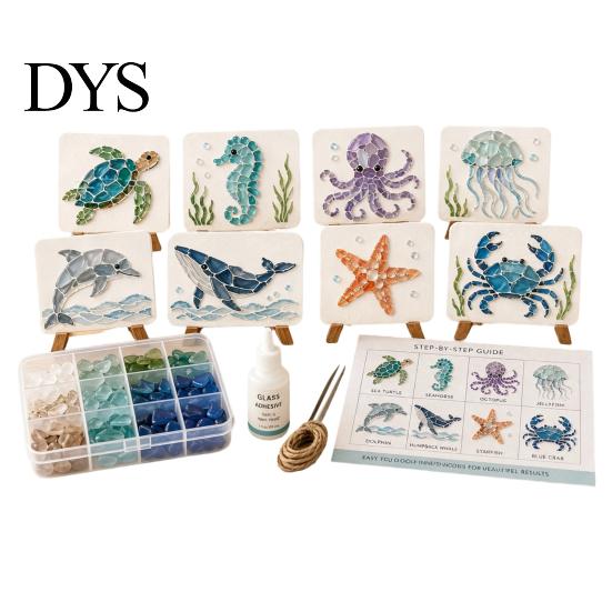 Adult Crafting Gift Ideas DIY Sea Glass Art Mosaic Kit, Ocean Animal Themed Craft Set for Adults Durable Beach Style Crafts Beginner, Handmade