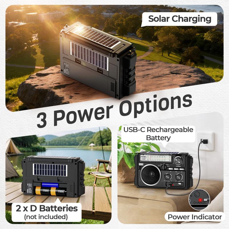 AM FM SW Radio Dual-Antenne Tragbarer Empfang,Solar 1800mAh wiederaufladbare Batterie Bluethooth Musikplayer für Outdoor