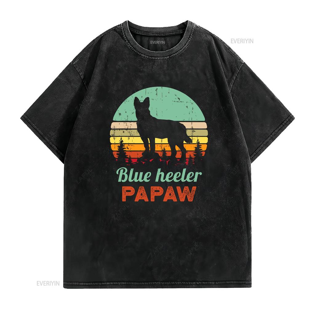 Blue Heeler Pops T Shirt Dog Dad Australian Cattle Fathers Day vintage Washed Stretched designer clothes Unisex homme
