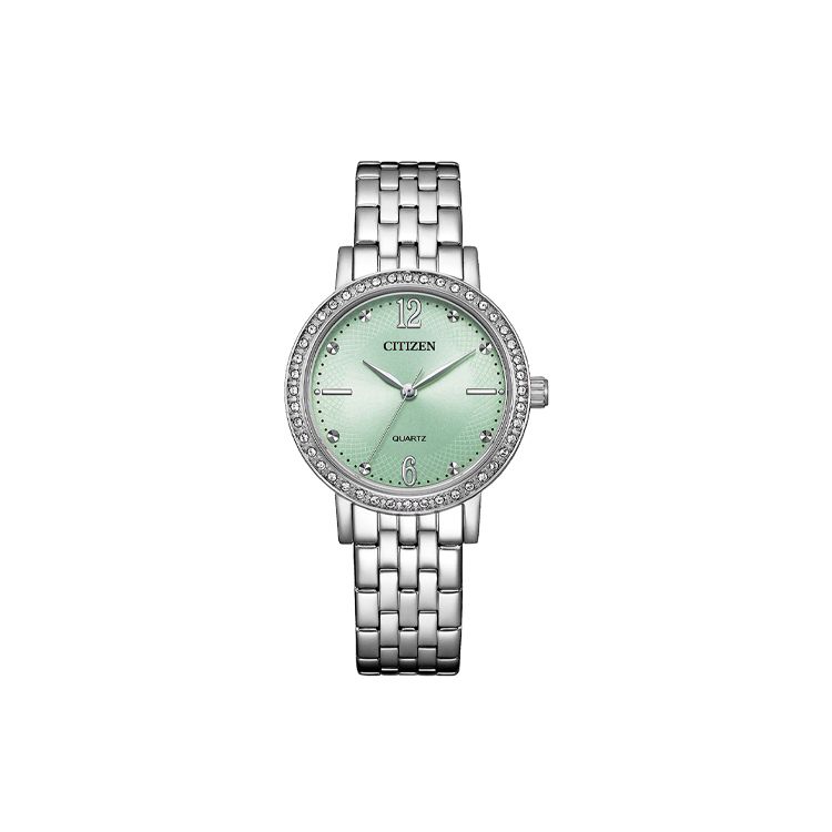 Citizen 50M Waterproof Quartz Movement Stainless Steel Watch Green Dial Women watches EL3100-55X Green Dial
