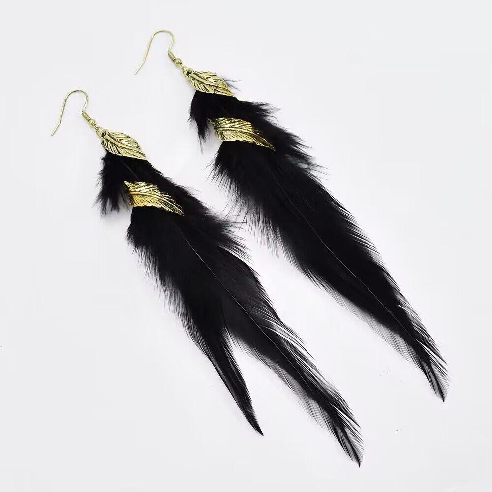 Bohemian Blue Peacock Feather Long Tassel Earrings Ethnic Unique Dangle Drop Earrings For Women Fashion Jewelry